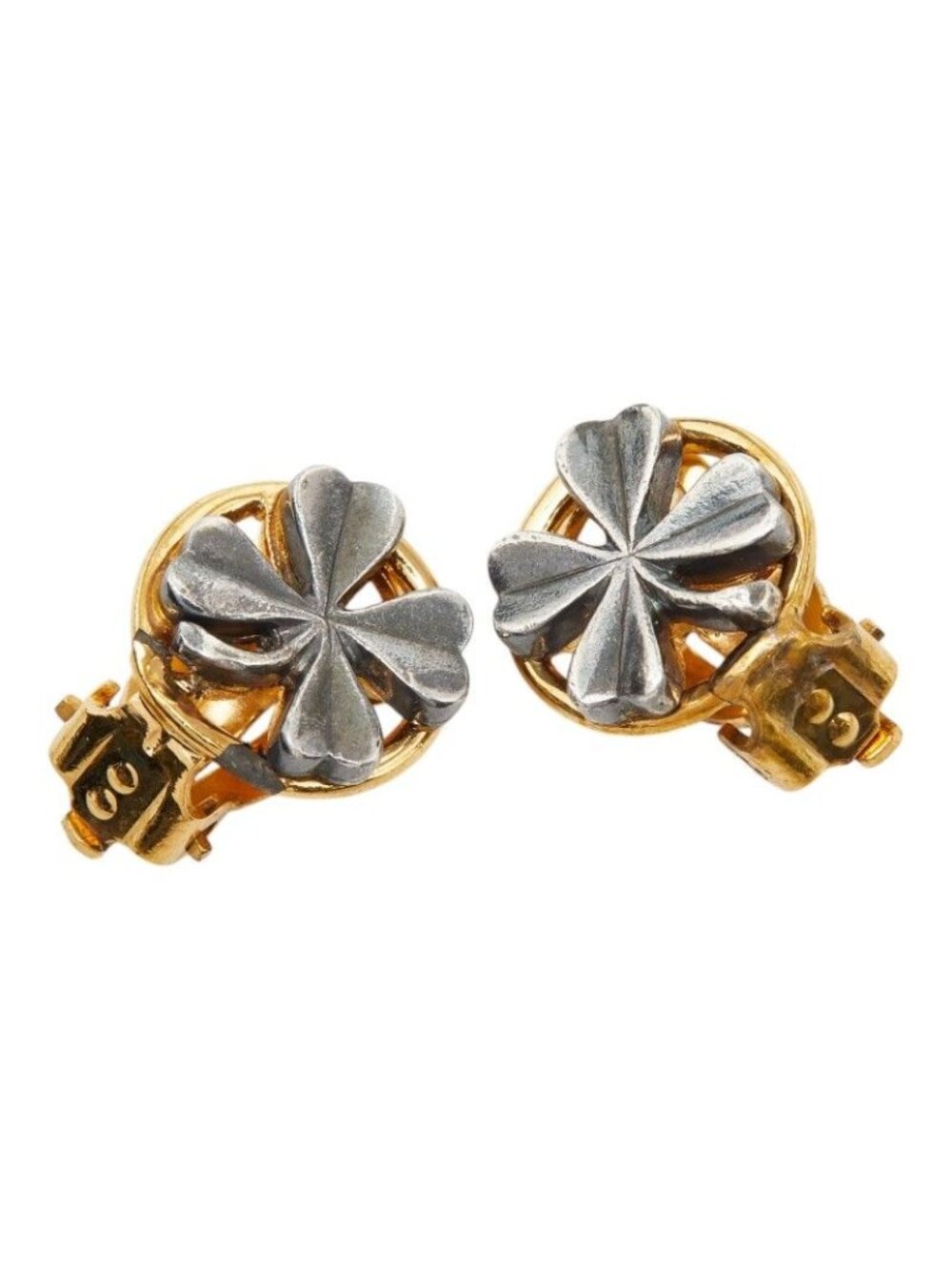 Chanel 96P Clover Earrings Vintage Gold Plated